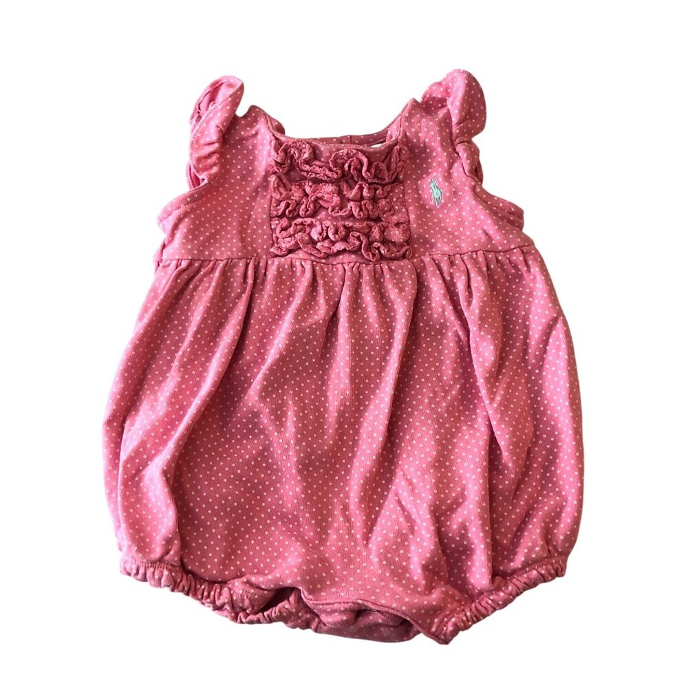Ralph Lauren Baby Girls One Piece Outfit Ruffle Polka Dot Pink 3M